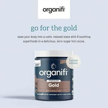 Organifi - Gold Chocolate - Superfood Supplement Powder - 20 Day Supply - Supports Restful Sleep, Immune Health and Recovery - Cocoa, Organic Turmeric and Reishi Mushroom Infused Golden Milk Drink Mix