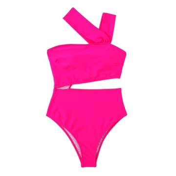 Lilosy Cute Cutout High Waist One Shoulder Piece Swimsuit Bikini Bathing Suit Women Monokini Hot Pink Medium