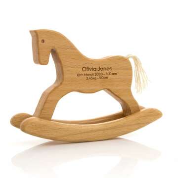 Personalized Wooden Horse Toy - Engraved Baby Keepsake Gift!