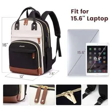 LOVEVOOK Laptop Backpack for Women,15.6inch Professional Women Travel Backpack Purse Anti-theft Laptop Computer Bag,Fashion Warterproof Work Business College Teacher Backpack Daypack,Beige-Black-Brown