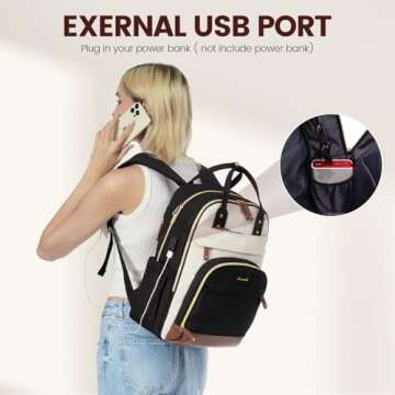 LOVEVOOK Laptop Backpack for Women,15.6inch Professional Women Travel Backpack Purse Anti-theft Laptop Computer Bag,Fashion Warterproof Work Business College Teacher Backpack Daypack,Beige-Black-Brown