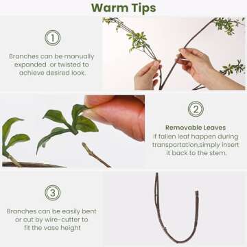 Avoeco Artificial Greenery Stems, 47”Tall Fake Plants Branches, Real Touch Faux Enkianthus Perulatus Twig Leaf for Home Garden Office Wedding Vase Filler Shop Decoration (3 Packs-Green)