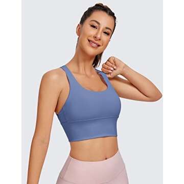 CRZ YOGA Strappy Longline Sports Bras for Women - Wirefree Padded Criss Cross Yoga Cropped Tank Tops Curtain Violet Ash Medium