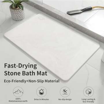 DREAVIO Stone Bath Mat - Quick Dry Diatomaceous Earth Bath Mat, Super Absorbent Diatomite Stone Bath Mats for Bathroom Floor, Kitchen Counter, Tub, Stone Shower Mat (23.5"x15",Marble White)