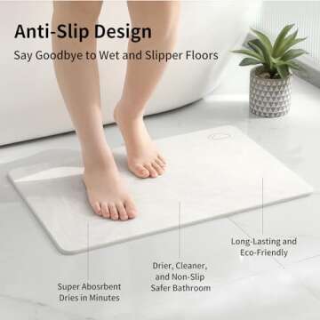 DREAVIO Stone Bath Mat - Quick Dry Diatomaceous Earth Bath Mat, Super Absorbent Diatomite Stone Bath Mats for Bathroom Floor, Kitchen Counter, Tub, Stone Shower Mat (23.5"x15",Marble White)