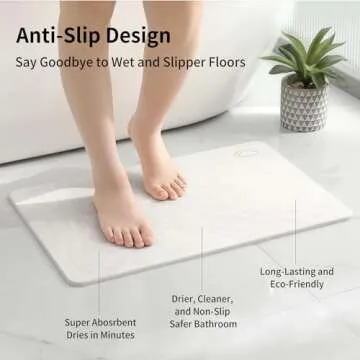 DREAVIO Stone Bath Mat - Quick Dry Diatomaceous Earth Bath Mat, Super Absorbent Diatomite Stone Bath Mats for Bathroom Floor, Kitchen Counter, Tub, Stone Shower Mat (23.5"x15",Marble White)