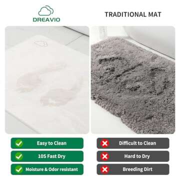 DREAVIO Stone Bath Mat - Quick Dry Diatomaceous Earth Bath Mat, Super Absorbent Diatomite Stone Bath Mats for Bathroom Floor, Kitchen Counter, Tub, Stone Shower Mat (23.5"x15",Marble White)