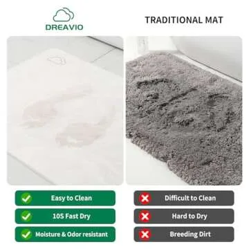 DREAVIO Stone Bath Mat - Quick Dry Diatomaceous Earth Bath Mat, Super Absorbent Diatomite Stone Bath Mats for Bathroom Floor, Kitchen Counter, Tub, Stone Shower Mat (23.5"x15",Marble White)