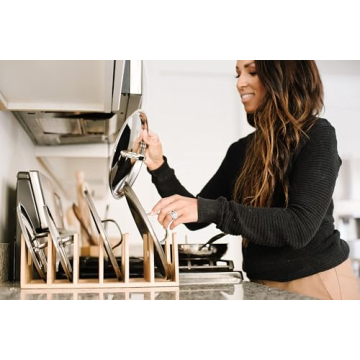 MobileVision Bamboo Pot Lid Holder for Kitchen Storage