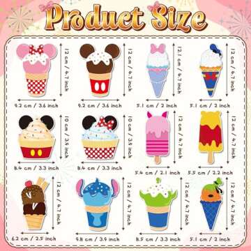 BOpusail 12Pcs Summer Ice Cream Mouse Cruise Door Magnets Cute Style Ice Cream Cruises Entrance Deca...