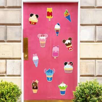 BOpusail 12Pcs Summer Ice Cream Mouse Cruise Door Magnets Cute Style Ice Cream Cruises Entrance Decals Decor Refrigerator Garage Magnet Waterproof Magnetic Sticker for Holiday Carnival Ships Cabin