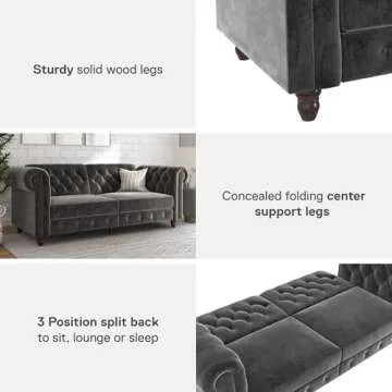 DHP Felix Futon Sofa Bed - Elegant Velvet Couch Sleeper