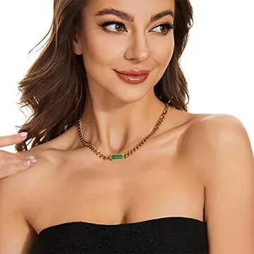 TassadarGlory Chunky Gold Chain Choker Necklaces for Women-Titanium Steel 18K Thick Chain Necklace Classic Trendy Malachite Cuban Link Chain Necklaces for Women Men Wide Necklace Jewelry