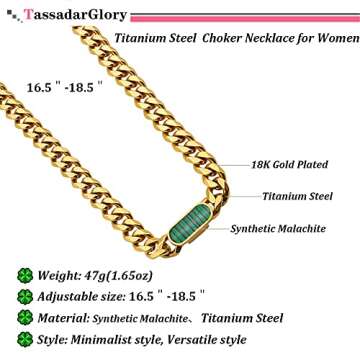 TassadarGlory Chunky Gold Chain Choker Necklaces for Women-Titanium Steel 18K Thick Chain Necklace Classic Trendy Malachite Cuban Link Chain Necklaces for Women Men Wide Necklace Jewelry