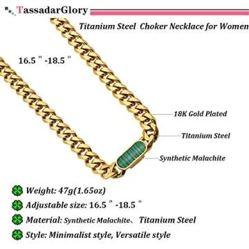 TassadarGlory Chunky Gold Chain Choker Necklaces for Women-Titanium Steel 18K Thick Chain Necklace Classic Trendy Malachite Cuban Link Chain Necklaces for Women Men Wide Necklace Jewelry