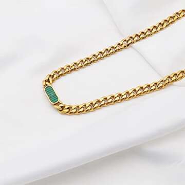TassadarGlory Chunky Gold Chain Choker Necklaces for Women-Titanium Steel 18K Thick Chain Necklace Classic Trendy Malachite Cuban Link Chain Necklaces for Women Men Wide Necklace Jewelry