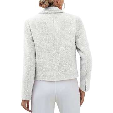 Tweed Blazers for Women Cropped Business Casual Womens' Blazer Jackets Short Crop Petite Double Breasted White Blazers for Womens White 0L