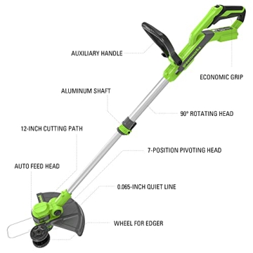 Greenworks 24V 12" Cordless String Trimmer/Edger (Gen 2), 2.0Ah Battery and Charger Included