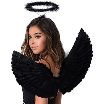 Antspirit Angel Black Wings and Halo for Girls Kids Women Halloween Costume