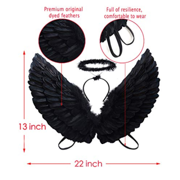 Antspirit Angel Black Wings and Halo for Halloween Costumes