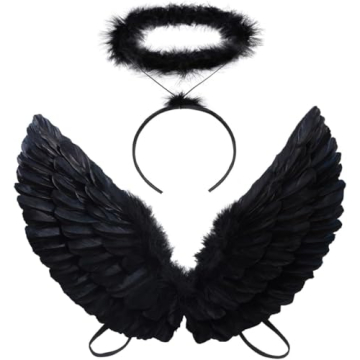 Antspirit Angel Black Wings and Halo for Halloween Costumes