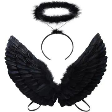 Antspirit Angel Black Wings and Halo for Halloween Costumes