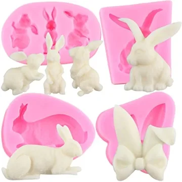 Mujiang Rabbit Fondant Mold Easter Bunny Ears Chocolate Candy Silicone Molds For Cake Decorating Set...