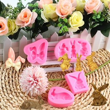 Mujiang Rabbit Fondant Molds for Easter Treats Set of 4
