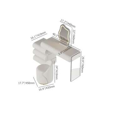 homary White Makeup Vanity Set with LED Mirror and Dressing Stool, Modern PU Leather Dressing Table ...