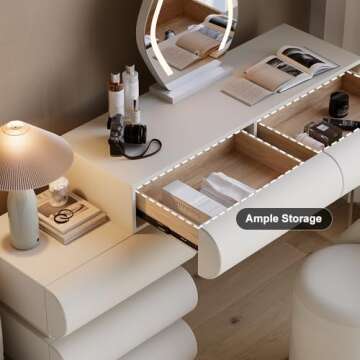 Homary White Makeup Vanity Set with LED Mirror
