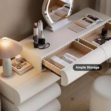 Homary White Makeup Vanity Set with LED Mirror