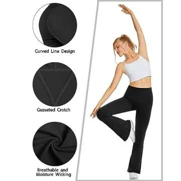 Promover Bootcut Yoga Pants for Women High Waist Dress Pants Flare Leggings Bootleg Workout Pant for Casual Work(Black-31,L)