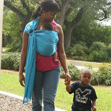 Beachfront Baby - Versatile Water & Warm Weather Ring Sling Baby Carrier | Made in USA with Safety Tested Fabric & Aluminum Rings | Lightweight, Quick Dry & Breathable (Caribbean Blue, One Size)