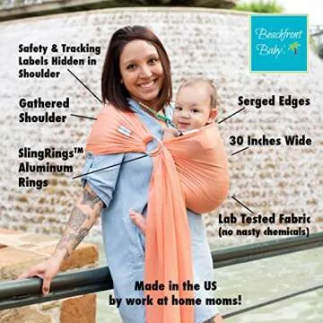 Beachfront Baby - Versatile Water & Warm Weather Ring Sling Baby Carrier | Made in USA with Safety Tested Fabric & Aluminum Rings | Lightweight, Quick Dry & Breathable (Caribbean Blue, One Size)