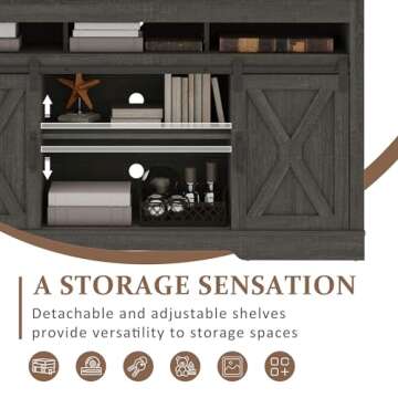 RoyalCraft Farmhouse TV Stand for 65+ Inch TV, 34'' Tall Entertainment Center with Sliding Barn Doors, Rustic Wood Media Console Storage Cabinet Television Stand for Living Room, Bedroom (Dark Grey)