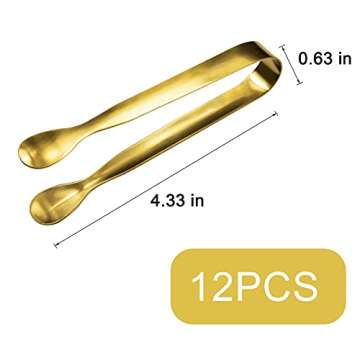 JCREN 12 Pcs Serving Tongs, Small Serving Utensils for Parties Catering Gold Tongs, Food-Grade 304 S...