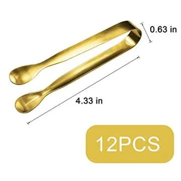 JCREN 12 Pcs Serving Tongs, Small Serving Utensils for Parties Catering Gold Tongs, Food-Grade 304 S...
