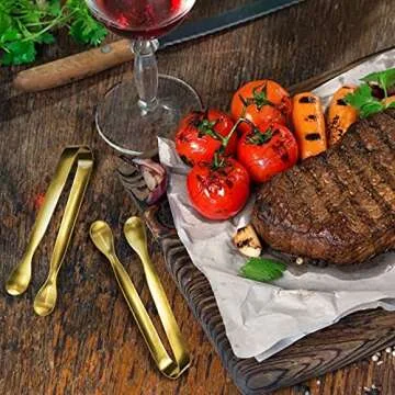 JCREN 12 Pcs Serving Tongs, Small Serving Utensils for Parties Catering Gold Tongs, Food-Grade 304 Stainless Steel Mini Serving Tongs Appetizer Tongs for Tea Party Coffee Bar, 4" Small Tongs - Gold