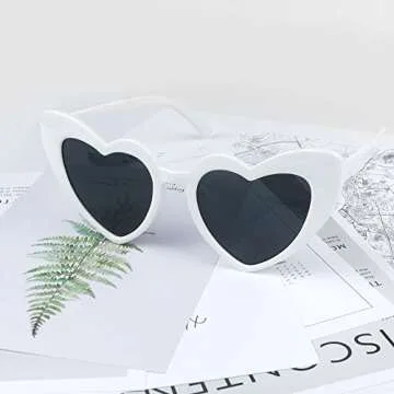 YooThink Love Heart Shaped Sunglasses for Women,Vintage Cat Eye Mod Style Retro Glasses (White * 2)
