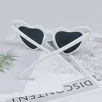 YooThink Love Heart Shaped Sunglasses for Women,Vintage Cat Eye Mod Style Retro Glasses (White * 2)