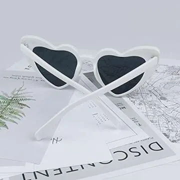 YooThink Love Heart Shaped Sunglasses for Women,Vintage Cat Eye Mod Style Retro Glasses (White * 2)