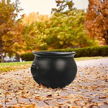 Union Products Black 16 Inch Spooky Witch Cauldron for Indoor and Outdoor Halloween Decoration and Trick or Treat Candy Container, Black
