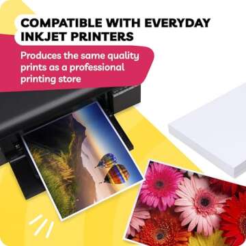 Glossy Photo Paper 8.5 x 11" - 100 Sheets, Compatible with Inkjet Printers