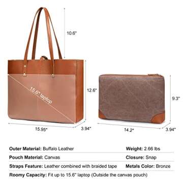 S-ZONE Genuine Leather Shoulder Tote Bag for Women Large Handbag Work Purse