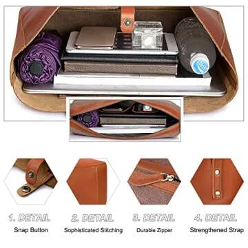 S-ZONE Genuine Leather Shoulder Tote Bag for Women Large Handbag Work Purse