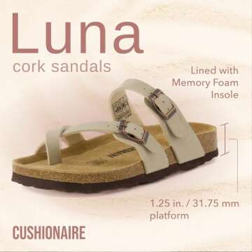 CUSHIONAIRE Women's Luna Cork Footbed Sandal With +Comfort STONE 6.5