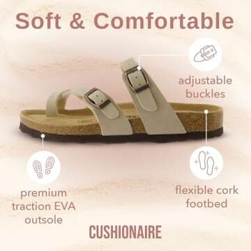 CUSHIONAIRE Women's Luna Cork Footbed Sandal With +Comfort STONE 6.5