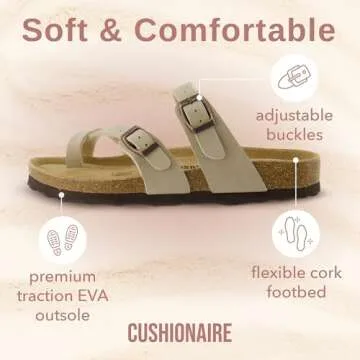 CUSHIONAIRE Women's Luna Cork Footbed Sandal With +Comfort STONE 6.5