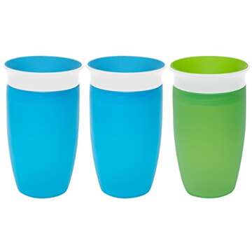 Munchkin Miracle 360 Degree 10 Ounce Spoutless Cup, 3 Pack (Blue/Blue/Green)