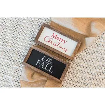 Cam n Honey Reversible Hello Fall | Merry Christmas Rustic Wood Sign | Farmhouse Home Thanksgiving and Holiday Decor | Farmhouse Wall Decor Signs for Fall